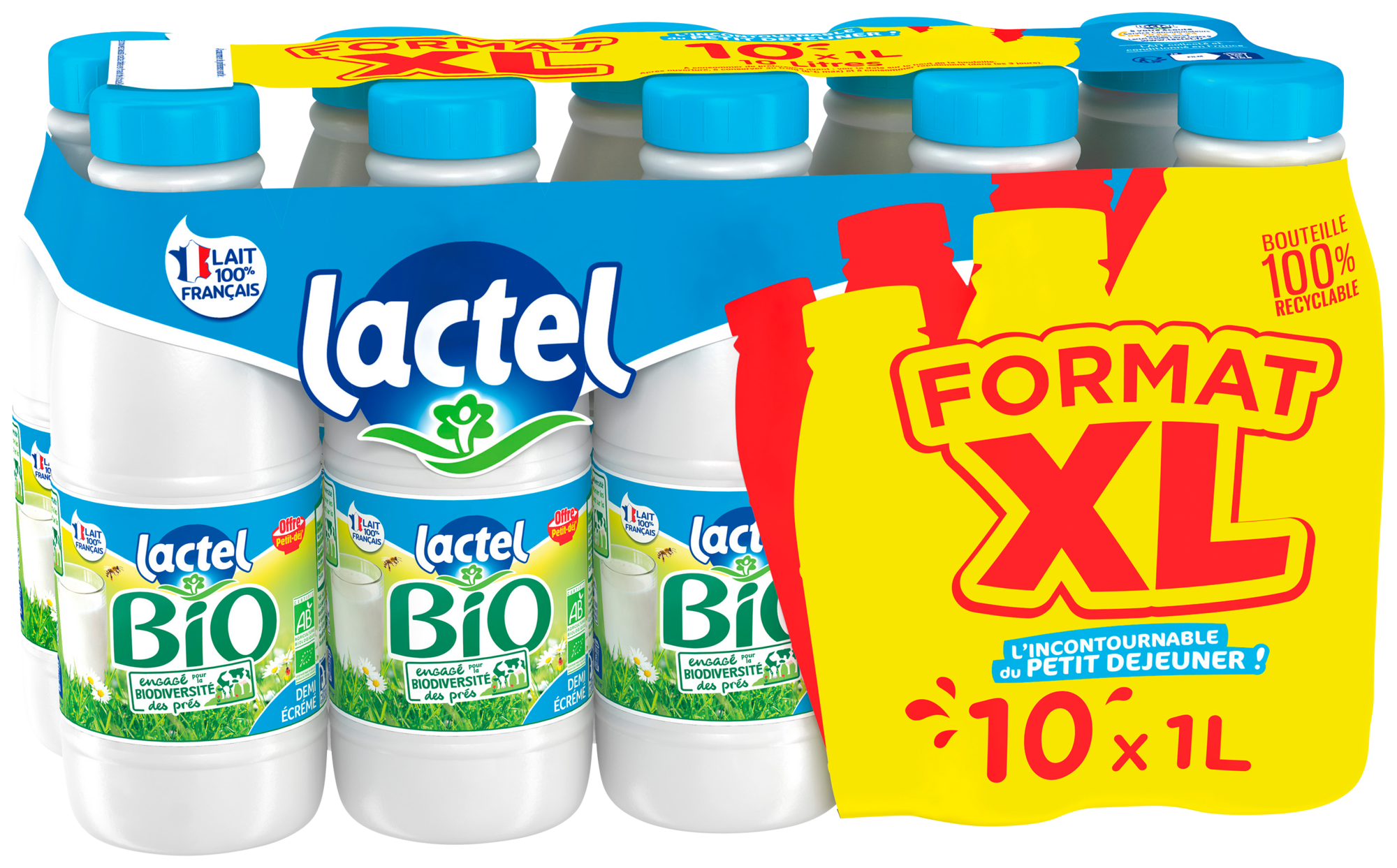 Lait UHT bio demi écrémé format XL