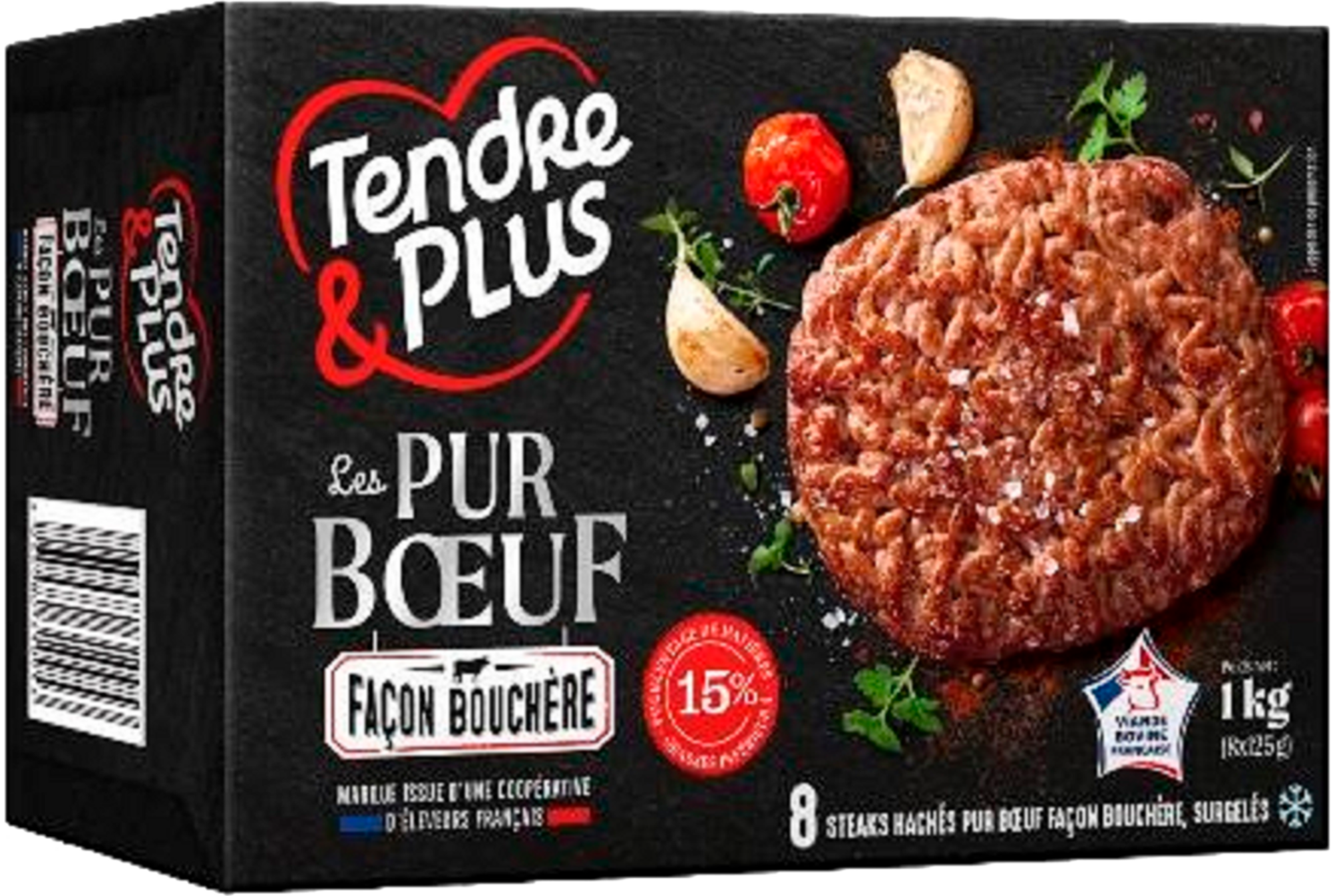 8 steaks hachés les pur bœuf façon bouchère 15% Mat. Gr. surgelés