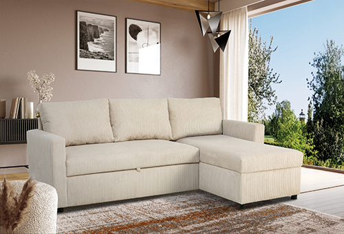 CANAPÉ D’ANGLE CONVERTIBLE
RÉVERSIBLE AVEC MÉRIDIENNE COFFRE MODÈLE LINCOLN