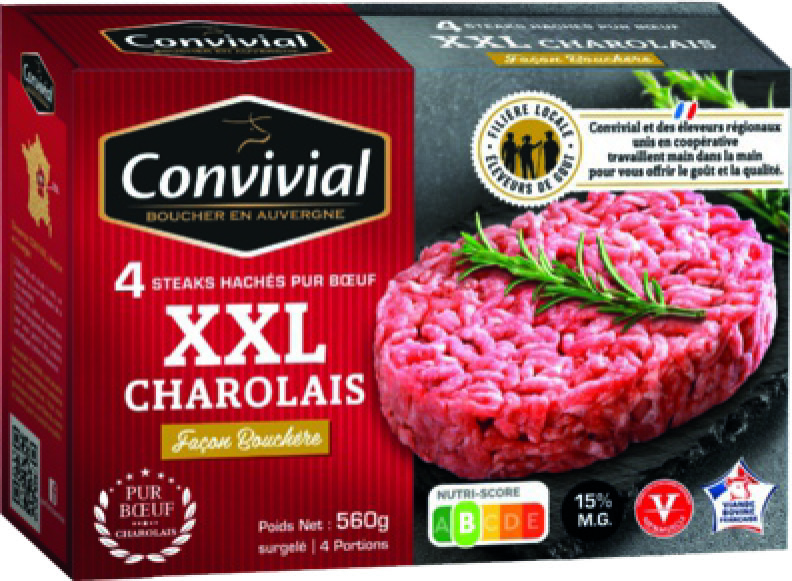 STEAKS HACHÉS PUR BOEUF XXL CHAROLAIS 15 % MAT.GR SURGELÉS