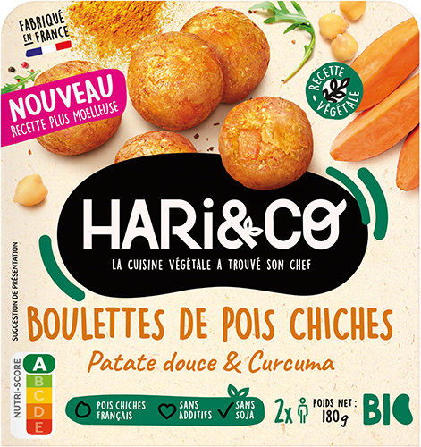 BOULETTES DE POIS CHICHES 
PATATE DOUCE & CURCUMA BIO