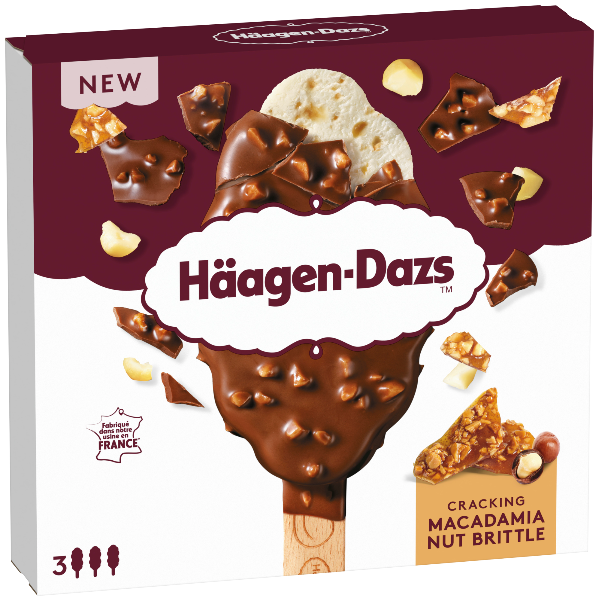 3 bâtonnets glacés Cracking Macadamia Nut Brittle