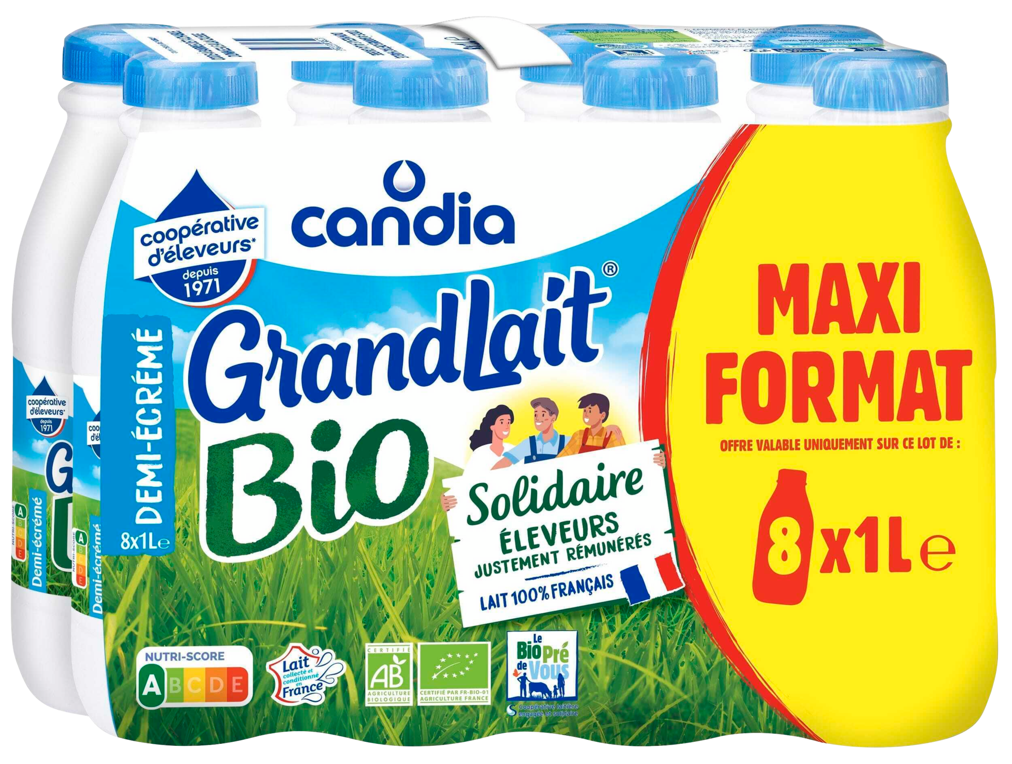 GrandLait uht bio demi-écrémé maxi format