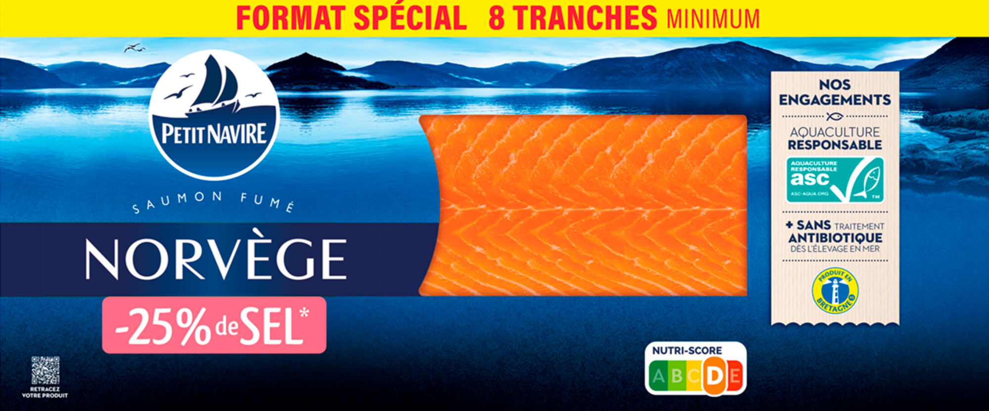Saumon fumé de Norvège -25% de sel ASC - Format spécial