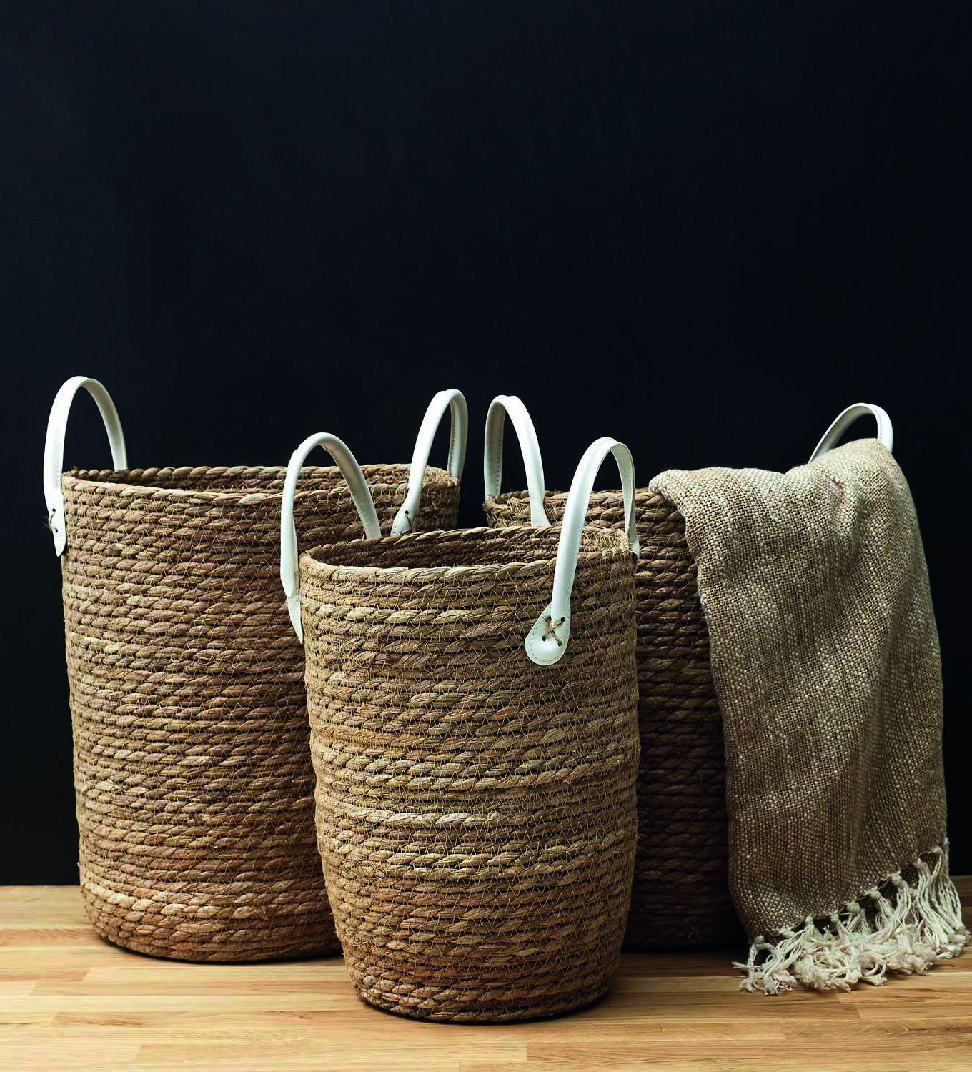 3 PANIERS TRESSES ANSES SIMILI CUIR