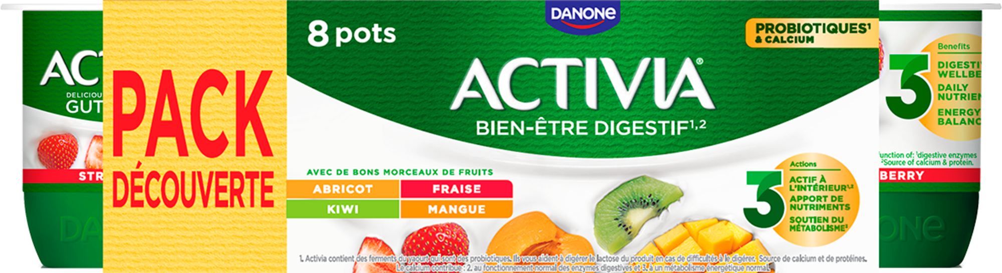 Activia Abricot, fraise, mangue, kiwi Pack découverte