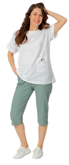 TUNIQUE UNIE ASPECT LIN POCHE BRODERIE BOUTON COCO