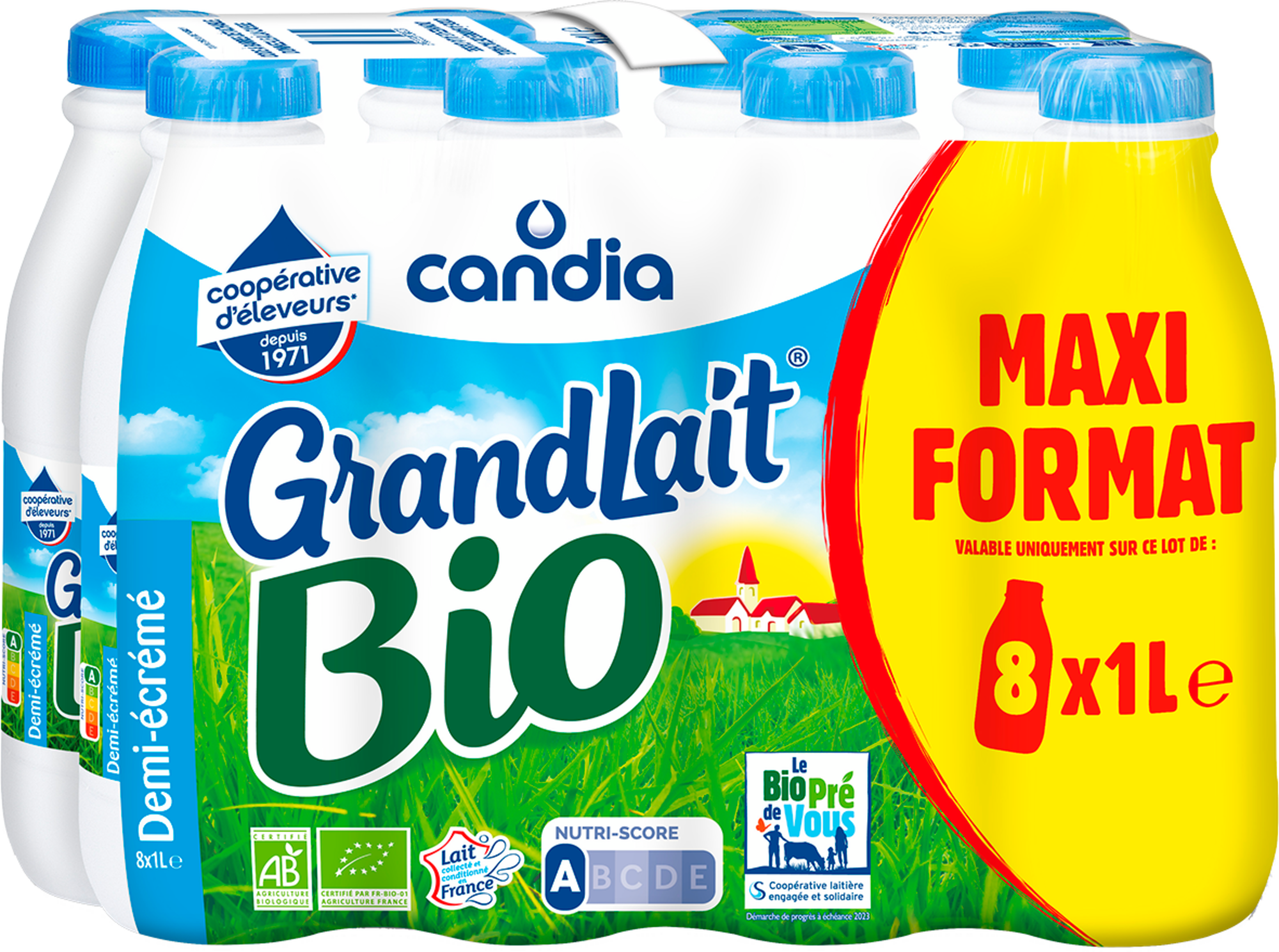 GrandLait uht bio demi-écrémé maxi format