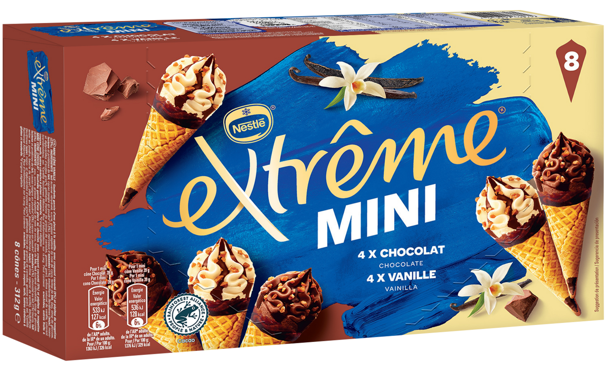 8 mini cônes glacés Chocolat et Vanille