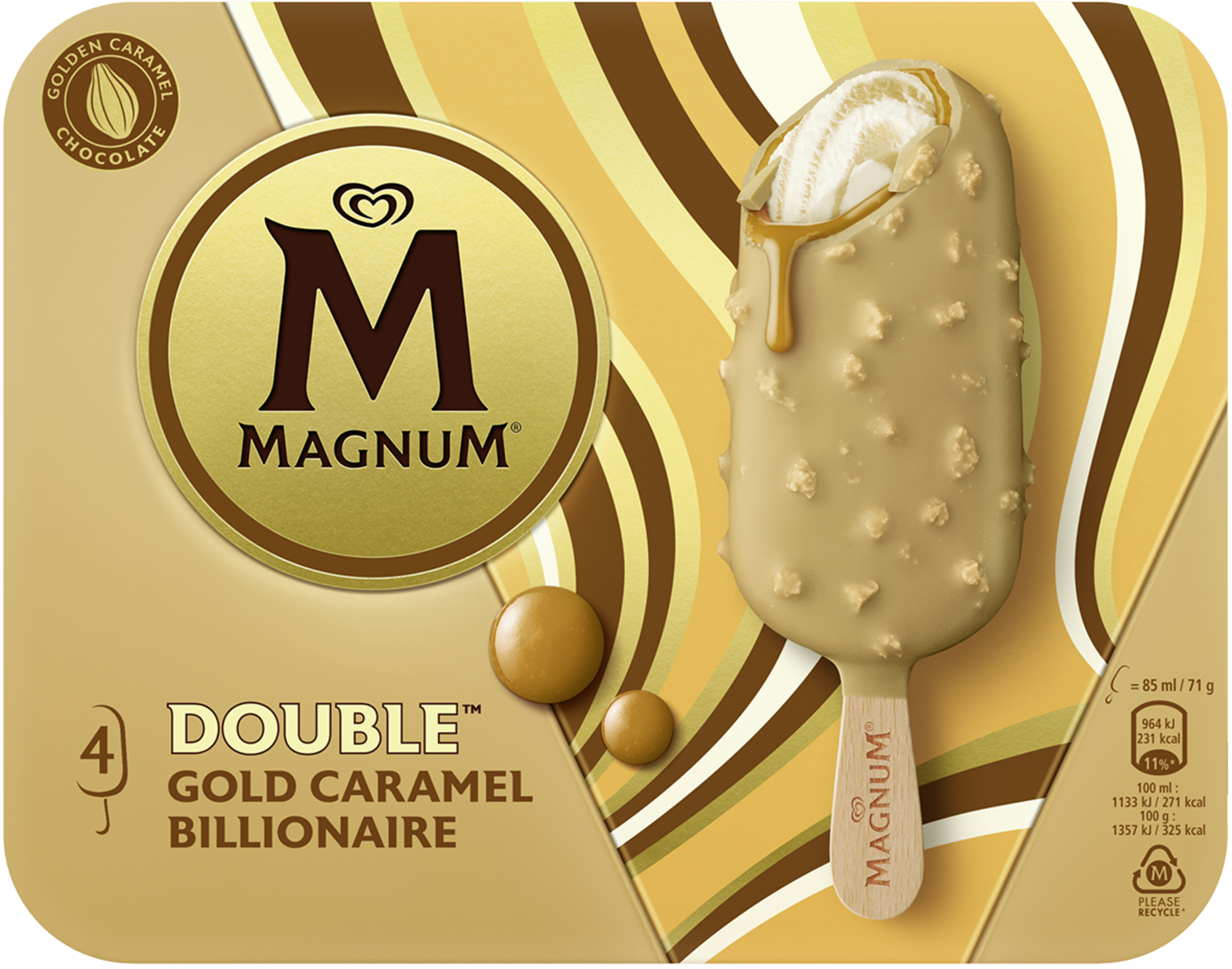 4 bâtonnets glacés Double Gold caramel Billionaire