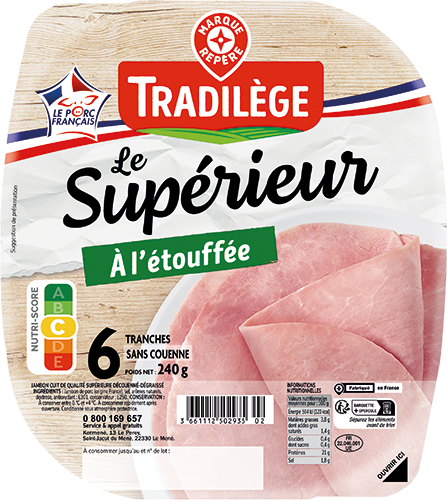 JAMBON DE QUALITÉ SUPÉRIEURE SANS COUENNE CUIT À L'ÉTOUFFÉE