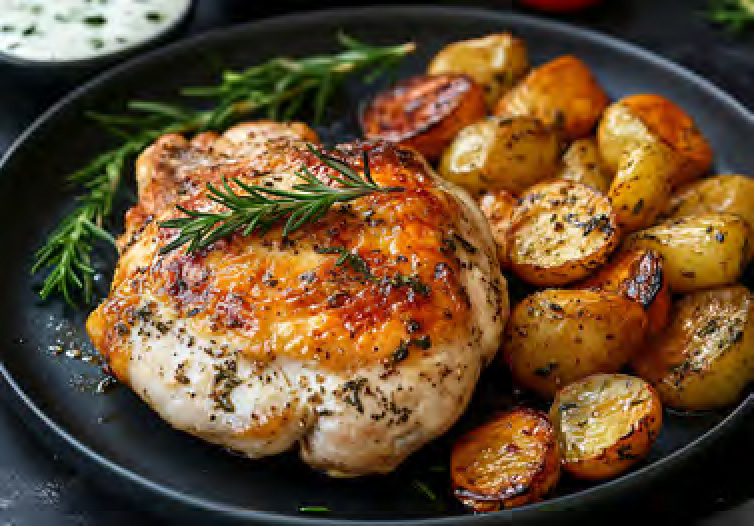 POULET RÔTI BIEN-ÊTRE ANIMAL ET POMMES DE TERRE À LA PROVENCALE