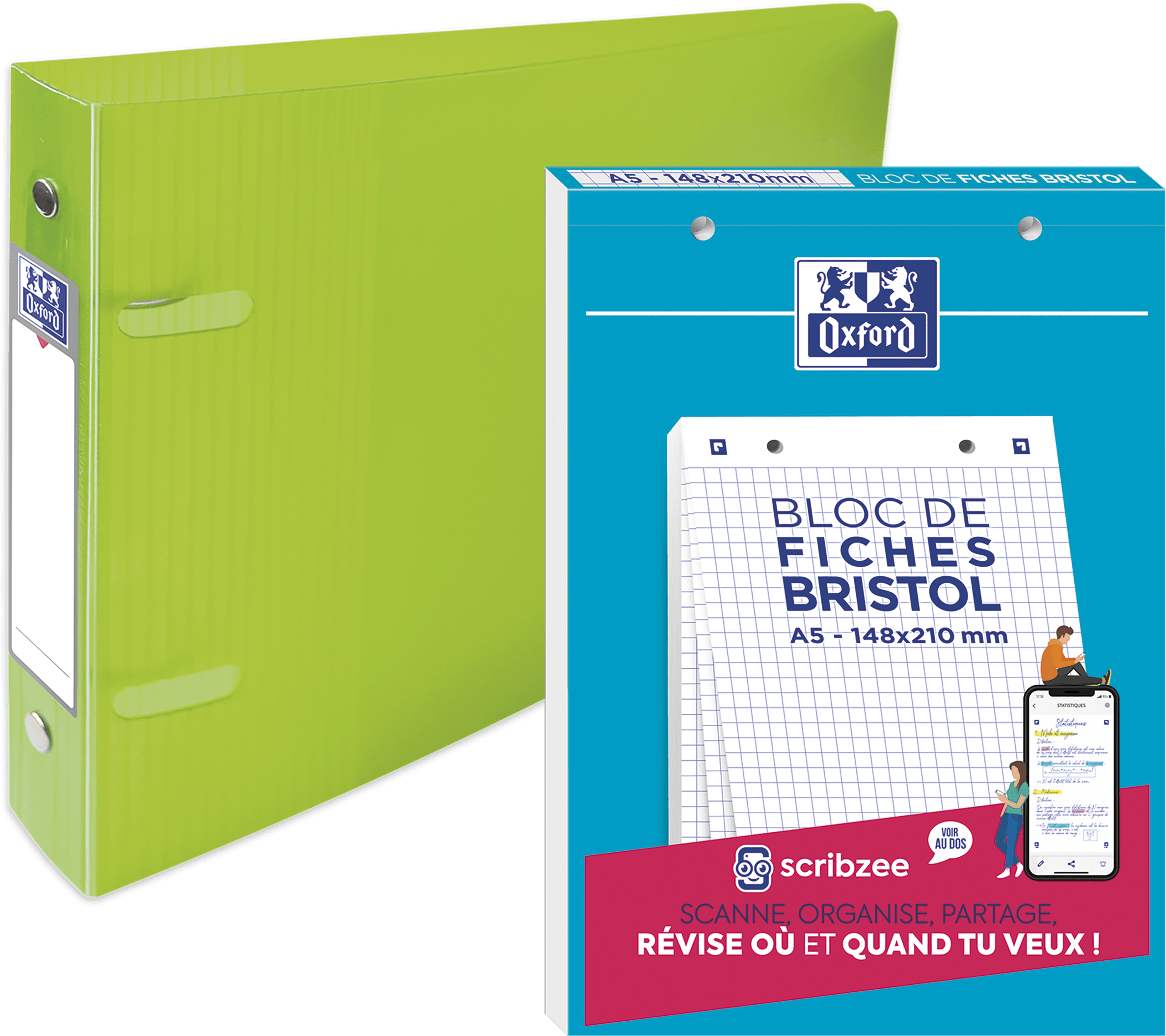 LOT BLOC DE 30 FICHES BRISTOL
A5 5/5 + 1 CLASSEUR A5