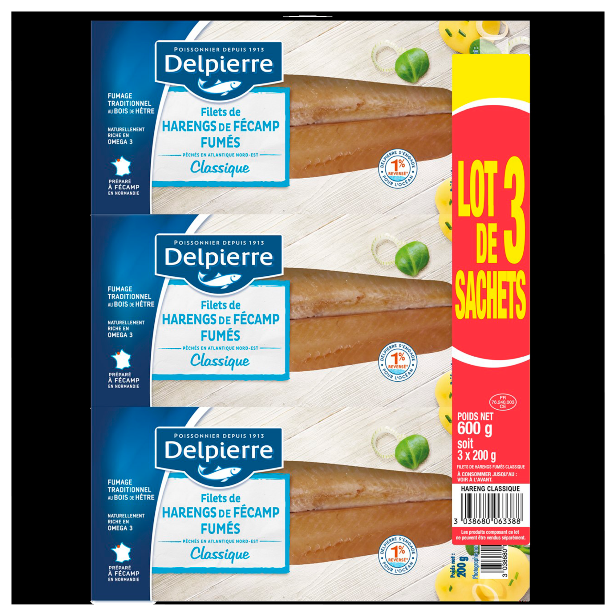 Lot de 3 sachets Filets de harengs de Fécamp fumés Classique