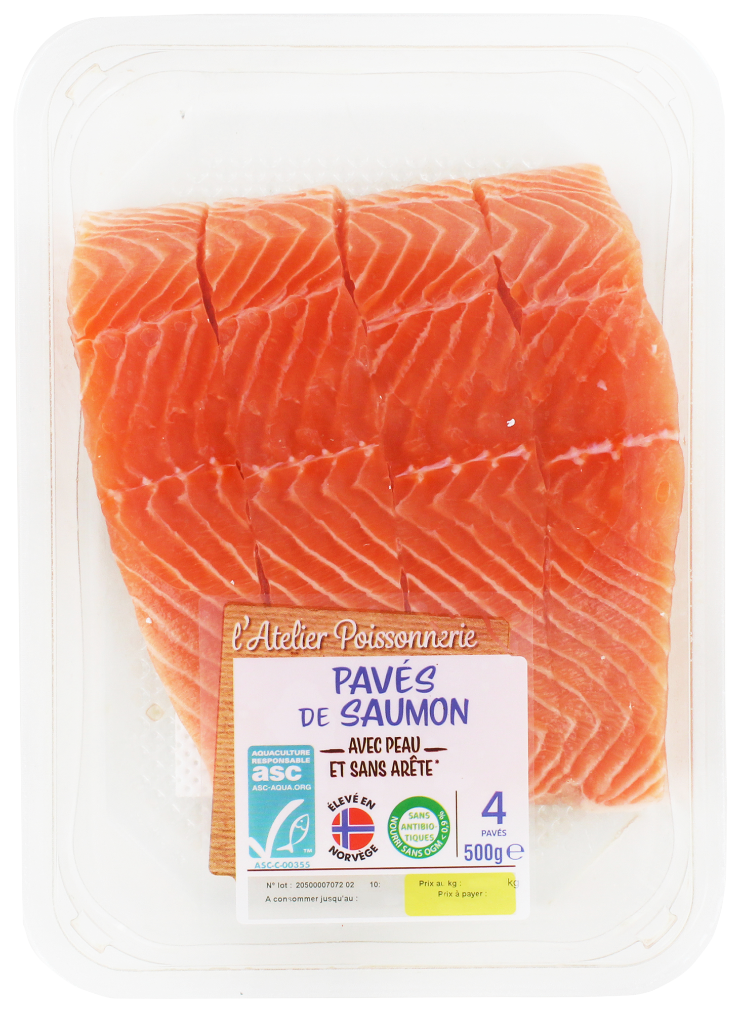 4 PAVÉS DE SAUMON ASC AVEC PEAU ET SANS ARÊTE 