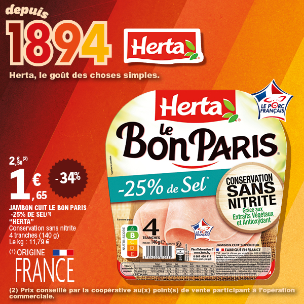 JAMBON CUIT LE BON PARIS -25% DE SEL