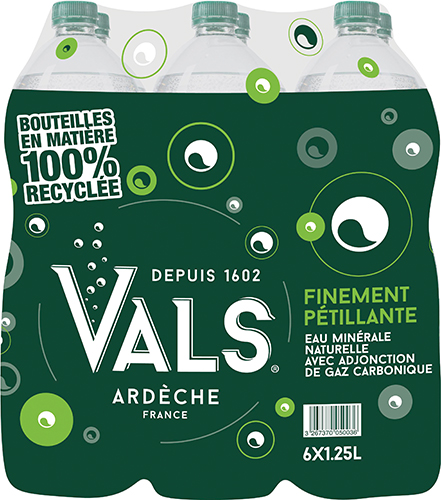 EAU MINÉRALE NATURELLE
AVEC ADJONCTION DE GAZ CARBONIQUE
FINEMENT PÉTILLANTE