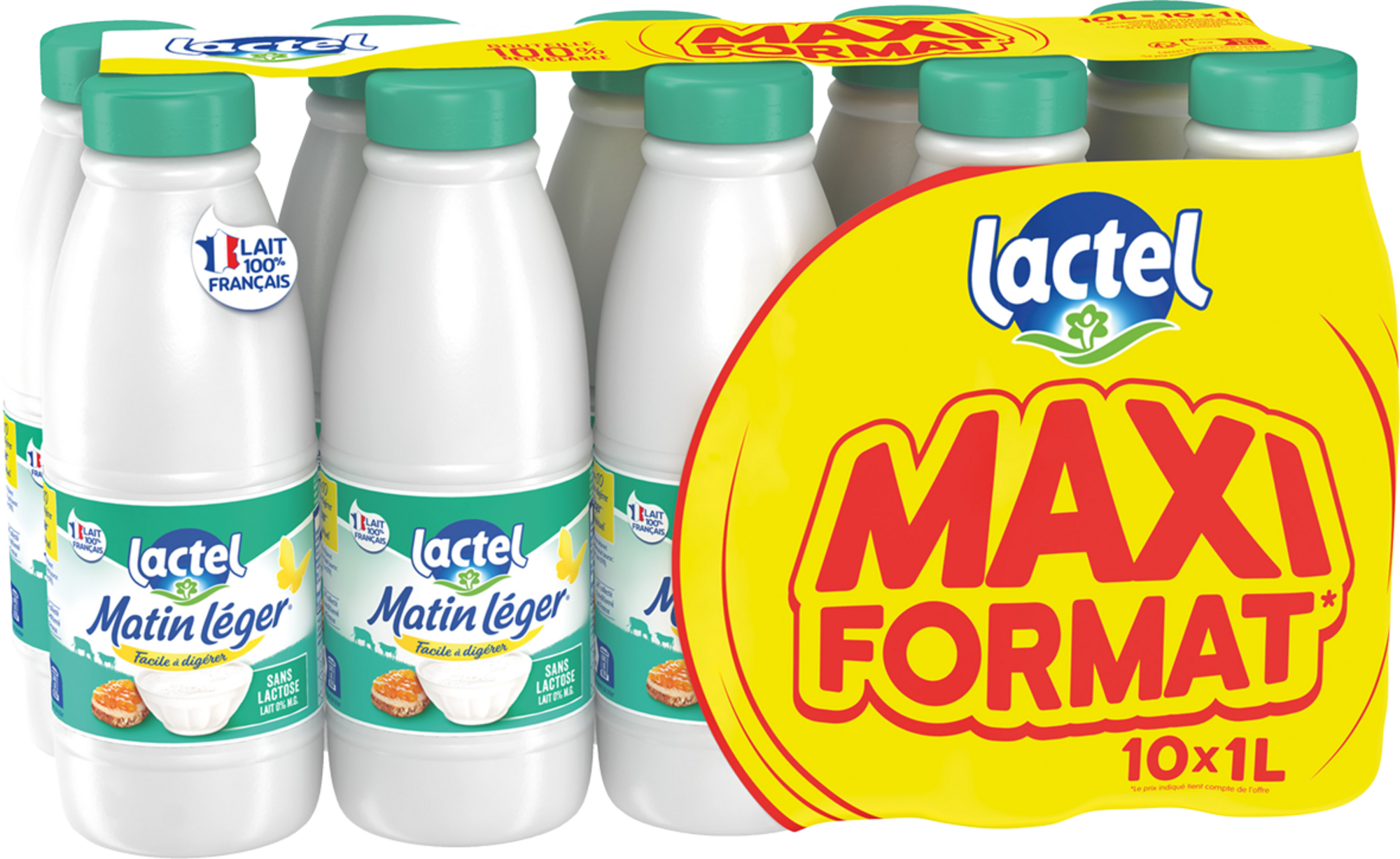 Lait uht Matin léger Sans lactose 0% Mat. Gr.