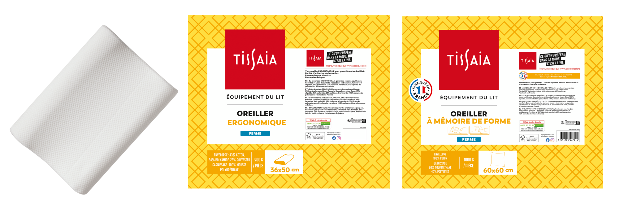 SUR LES PRODUITS PRÉSENTS EN MAGASIN DE LA GAMME OREILLER ERGONOMIQUE ET MÉMOIRE DE FORME TISSAIA