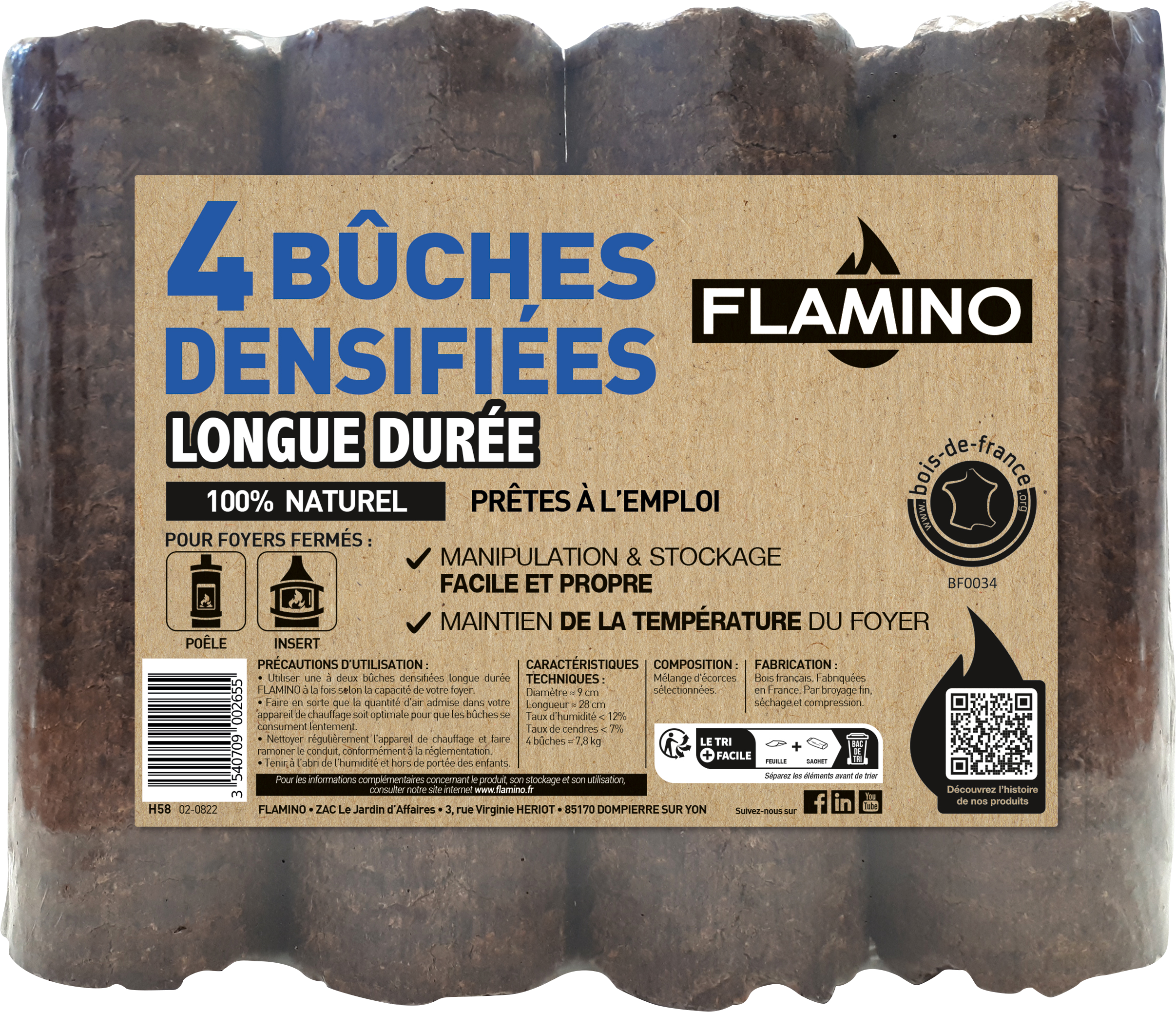BÛCHES DENSIFIÉES
LONGUE DURÉE X4