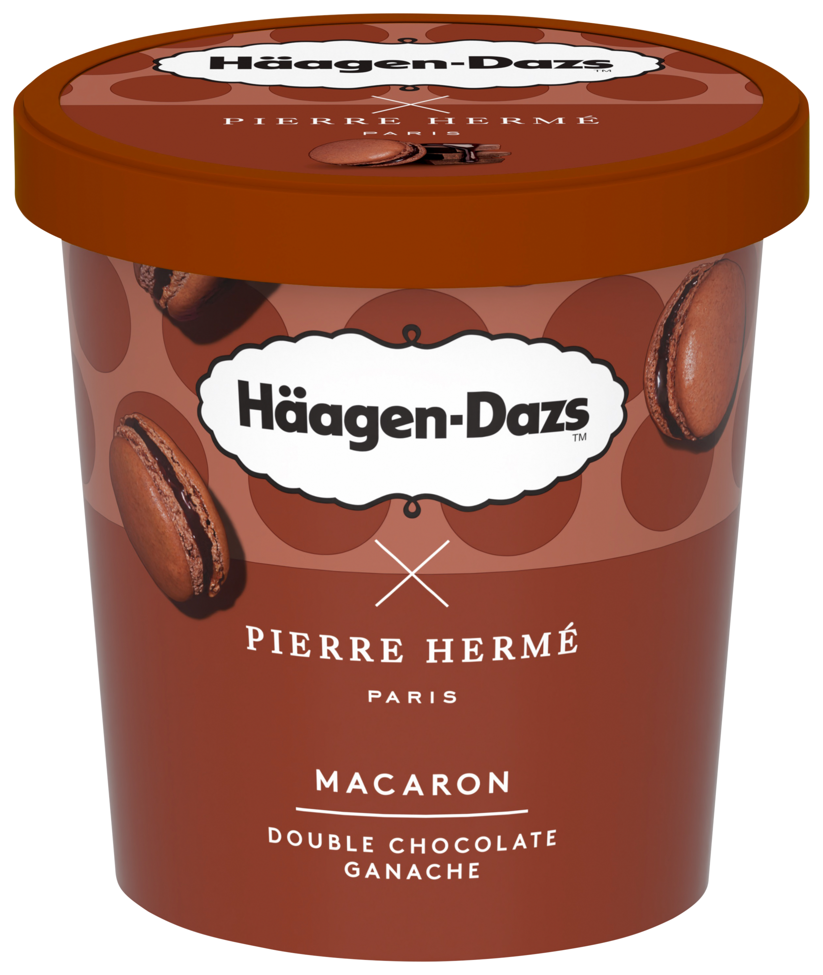 Pot de crème glacée Pierre Hermé macaron ganache double chocolat