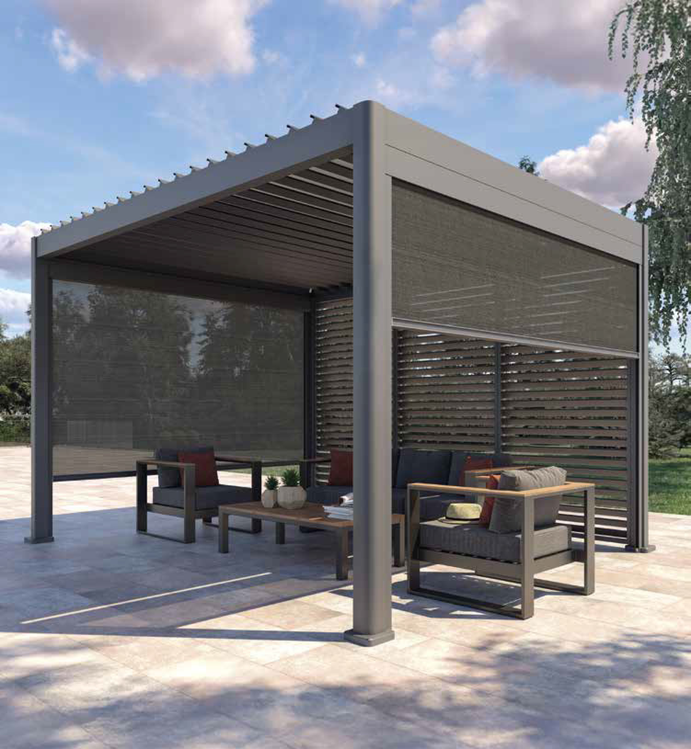Pergola rectangulaire 4 x 3 m manuelle graphite +