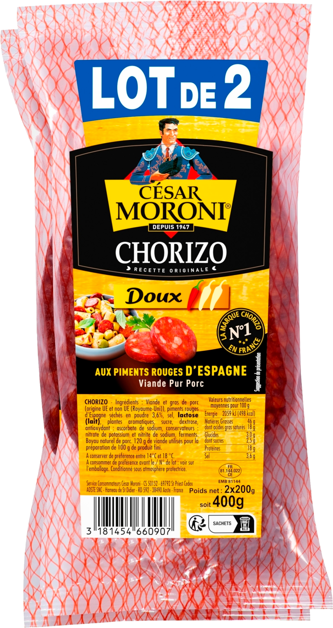 Lot de 2 chorizos doux