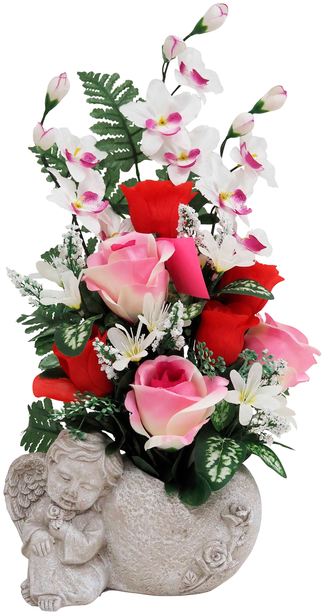 COMPOSITION POT ANGE MINI ROSE LYS FEUILLAGES