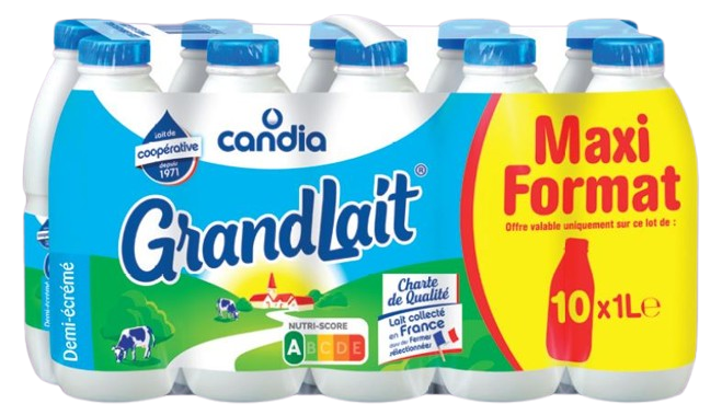 LAIT UHT GRANDLAIT DEMI-ÉCRÉMÉ MAXI FORMAT