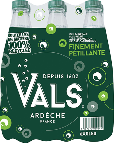 EAU MINÉRALE NATURELLE 
AVEC ADJONCTION DE GAZ CARBONIQUE FINEMENT 
PÉTILLANTE