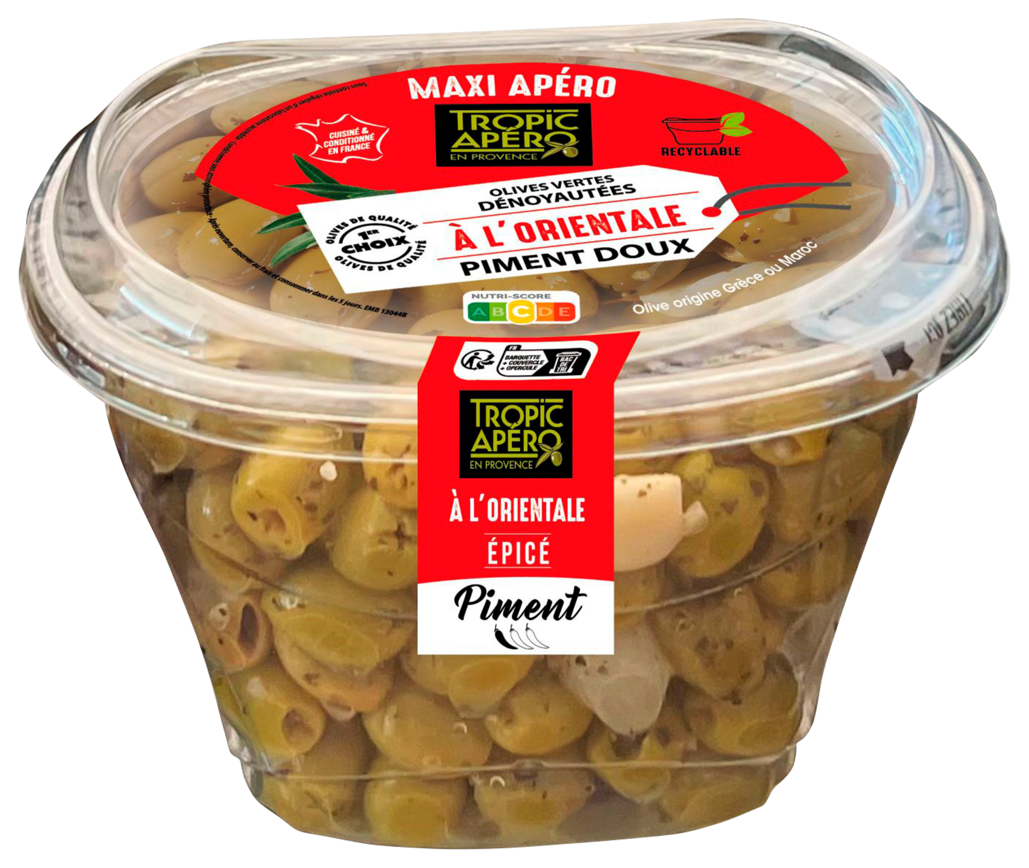 Olives vertes dénoyautées à l'orientale piment doux