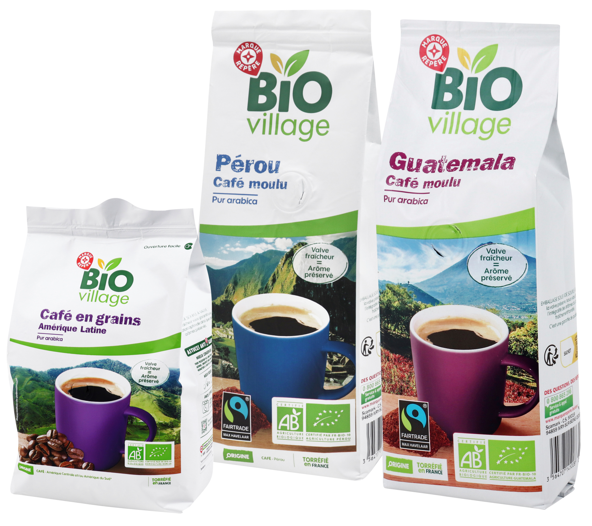 SUR LES PRODUITS PRÉSENTS EN MAGASIN DE LA GAMME CAFÉS MOULUS ET GRAINS "BIO VILLAGE"