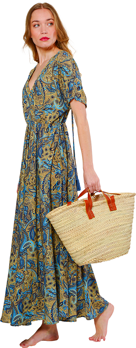ROBE LONGUE MANCHES COURTES