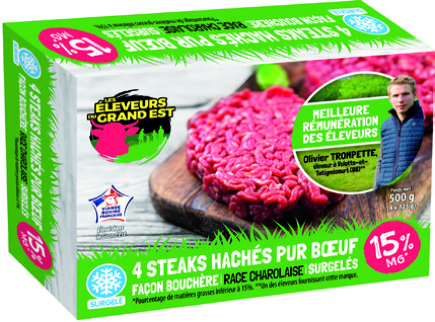STEAKS HACHÉS PUR BŒUF SURGELÉS 15% MAT.GR.**
