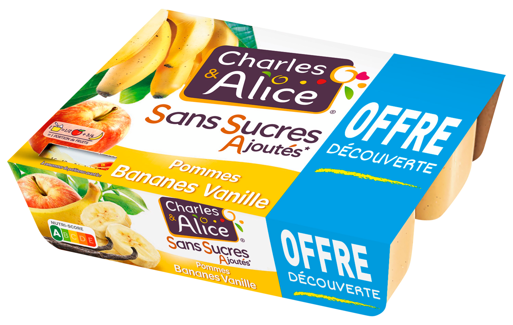 Compotes Sans sucres ajoutés Pommes Bananes Vanille Offre découverte