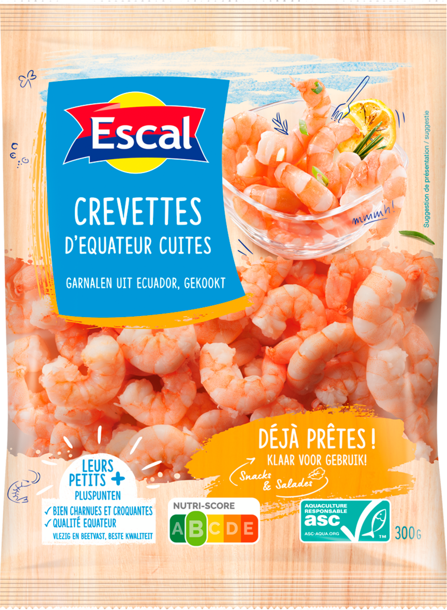 Crevettes d'équateur cuites ASC surgelées