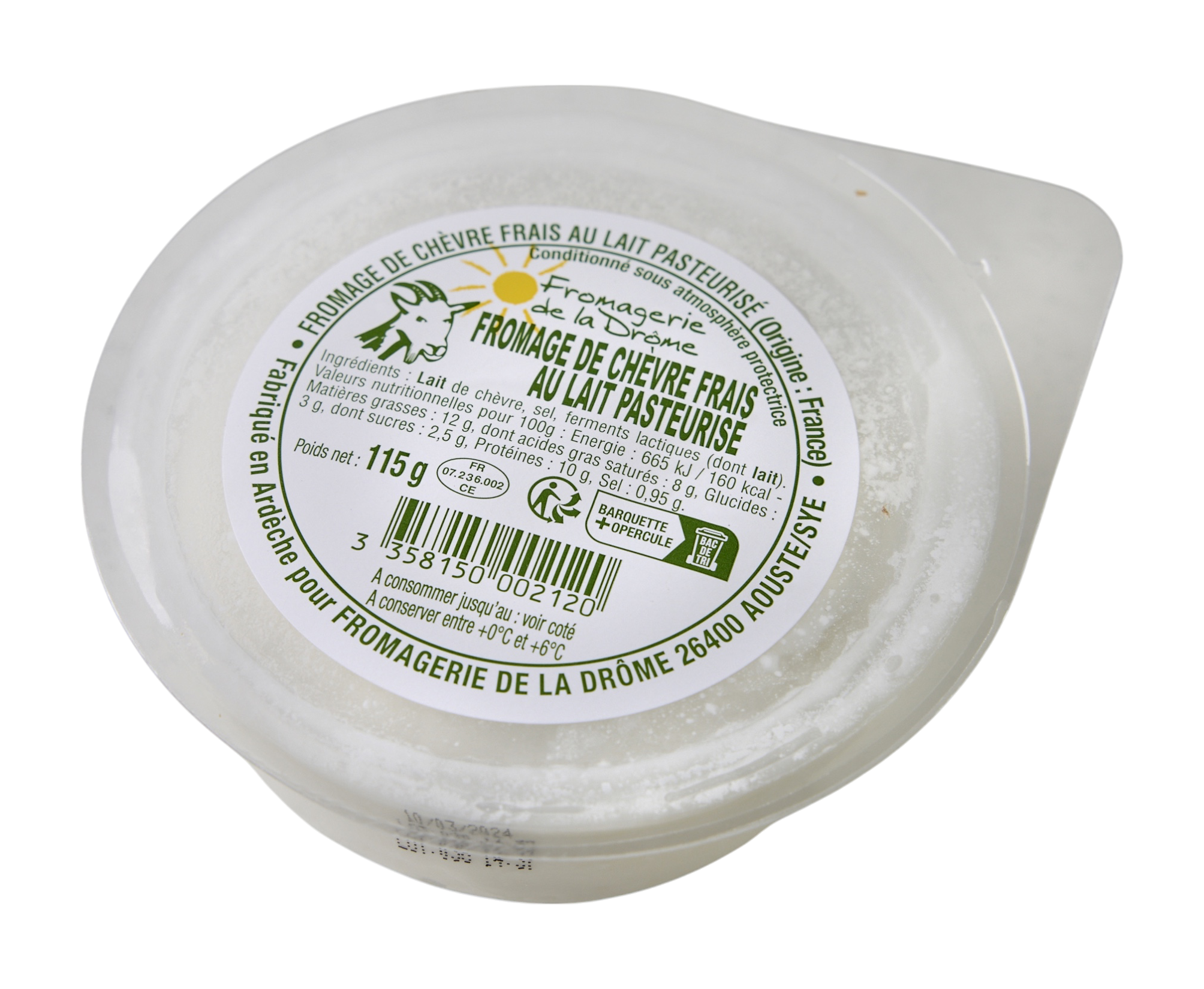 FROMAGE DE CHÈVRE FRAIS
12% MAT. GR.